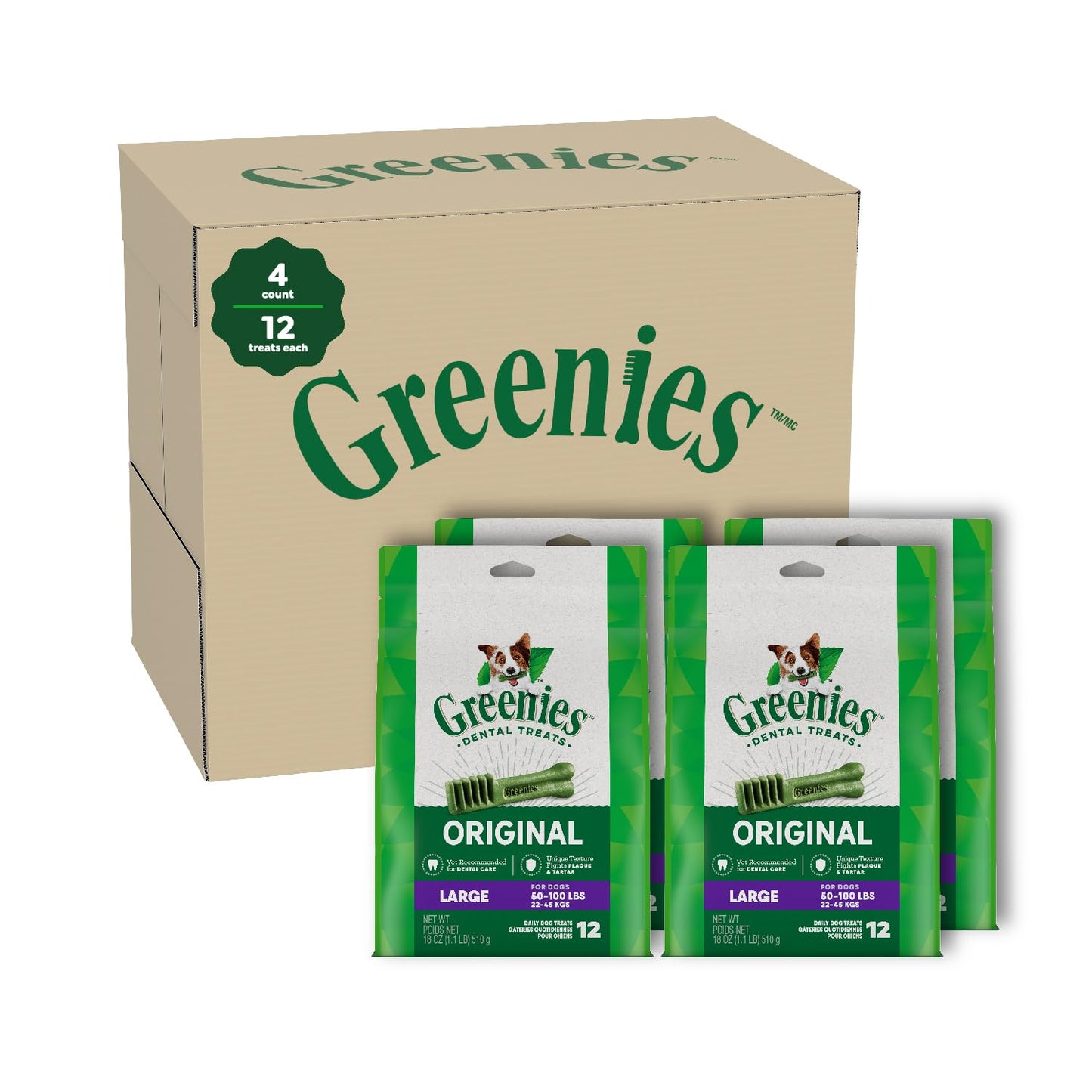 Greenies Original Large Natural Dental Care Dog Treats, 12 oz. Pouch (8 Treats)