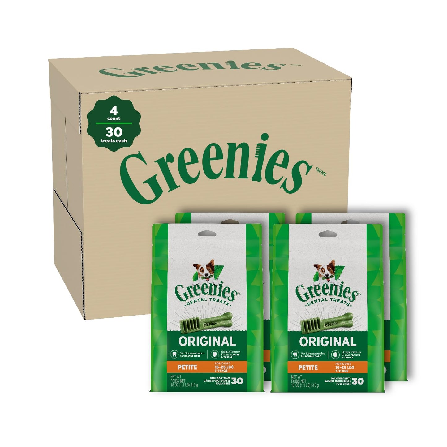Greenies Original Petite Natural Dental Care Dog Treats, 36 oz. Pack (60 Treats)