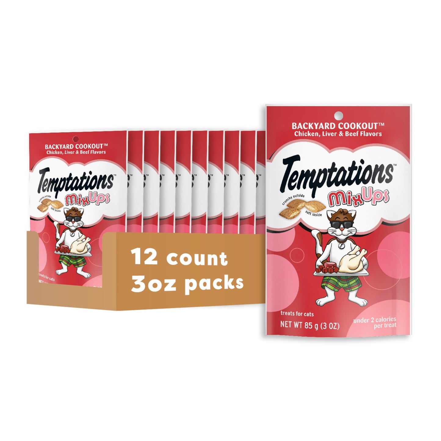 Temptations MixUps Backyard Cookout Flavor Crunchy and Soft Cat Treats, 30 oz. Tub