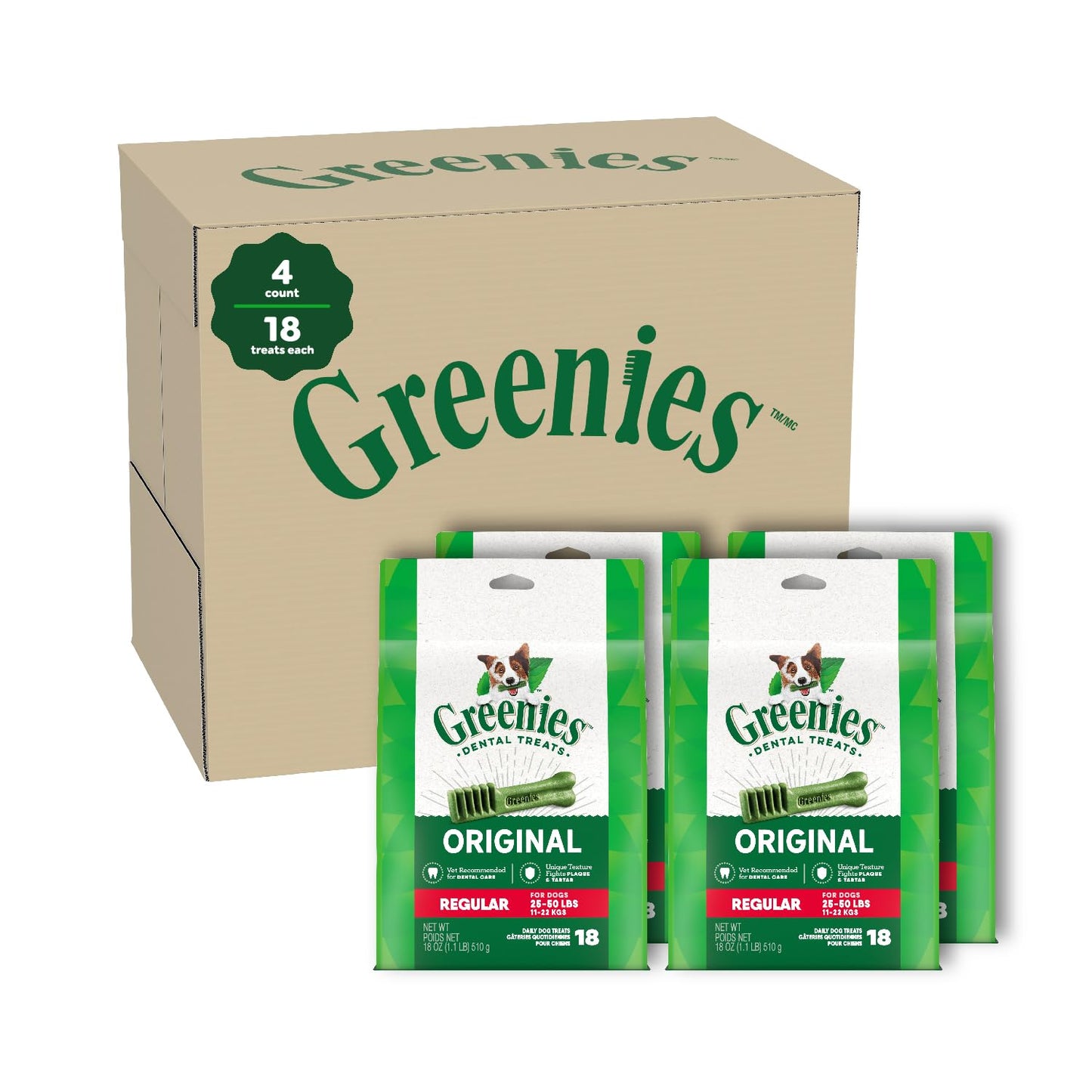 Greenies Original Regular Natural Dental Care Dog Treats, 12 oz. Pouch (12 Treats)