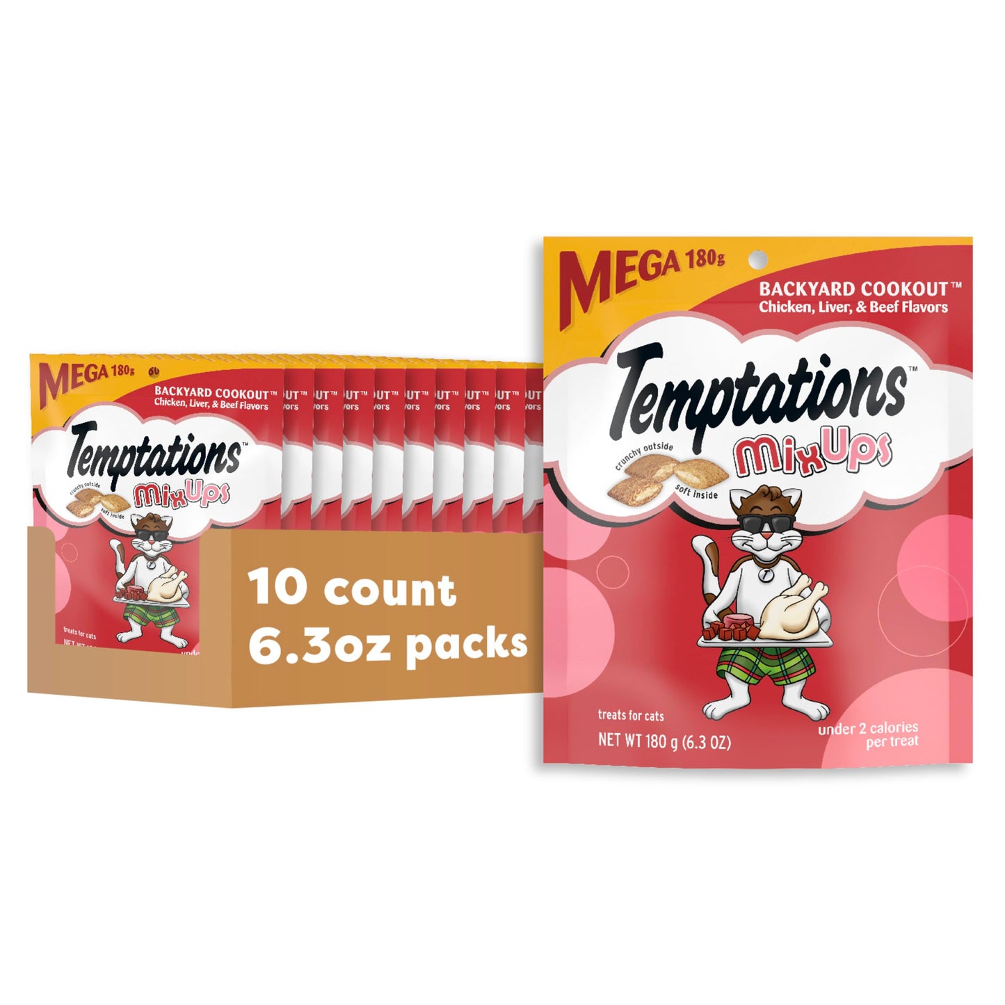 Temptations MixUps Backyard Cookout Flavor Crunchy and Soft Cat Treats, 30 oz. Tub