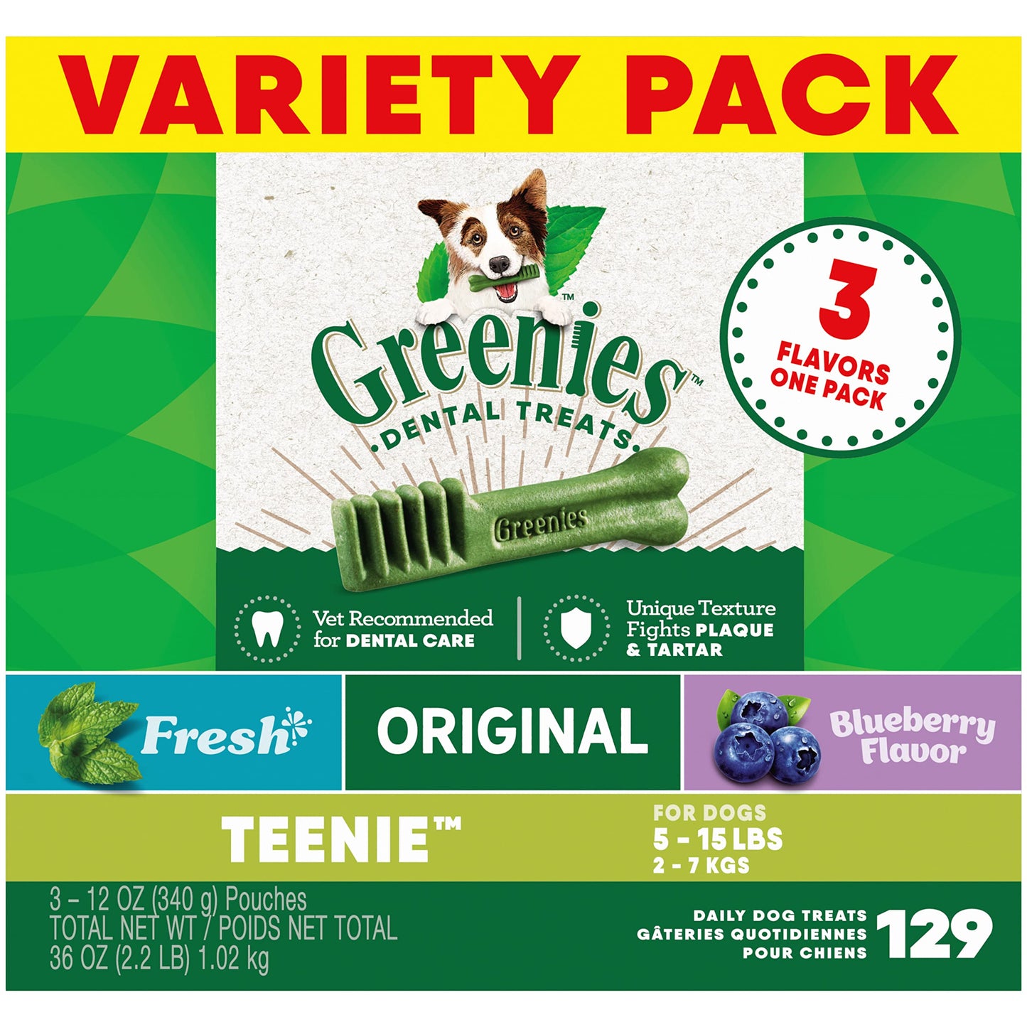 Greenies Teenie Natural Dental Care Dog Treats Blueberry Flavor, 12 oz. Pouch (43 Treats)