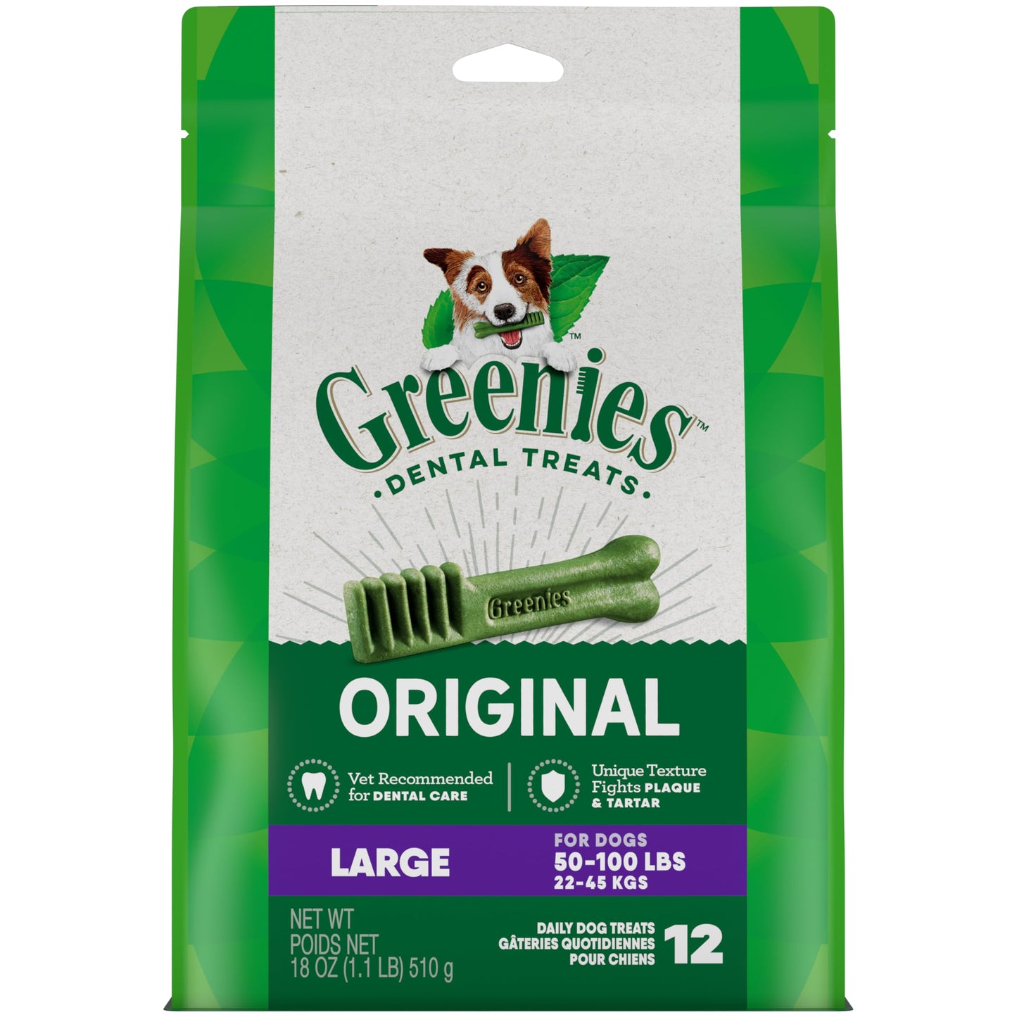 Greenies Original Large Natural Dental Care Dog Treats, 12 oz. Pouch (8 Treats)