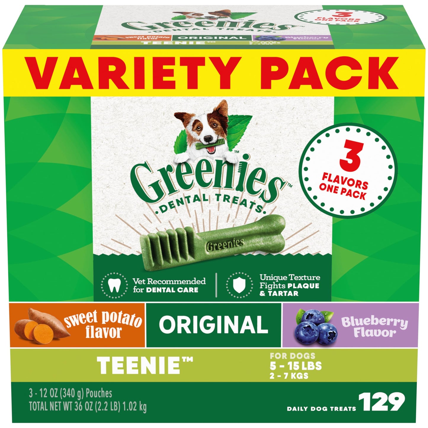 Greenies Teenie Natural Dental Care Dog Treats Blueberry Flavor, 12 oz. Pouch (43 Treats)