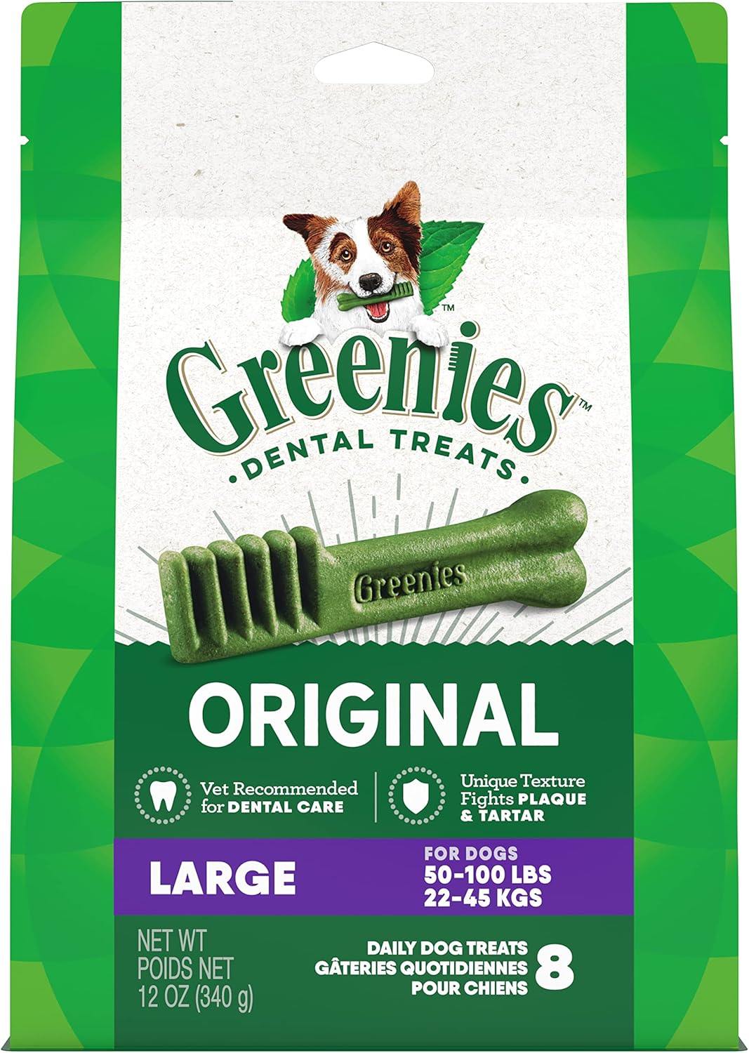 Greenies Original Large Natural Dental Care Dog Treats, 12 oz. Pouch (8 Treats)