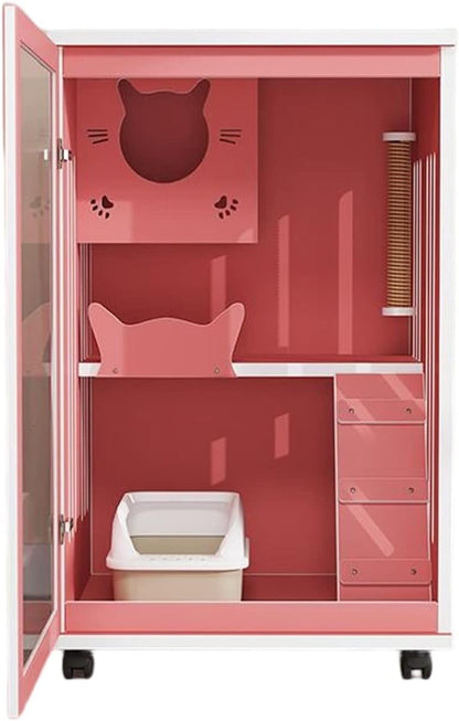 Cat House Cat cage cat Villa Does not take up Space Home Indoor House Cabinet Kitten pet cat Room Cat Villa (Color : Pink)