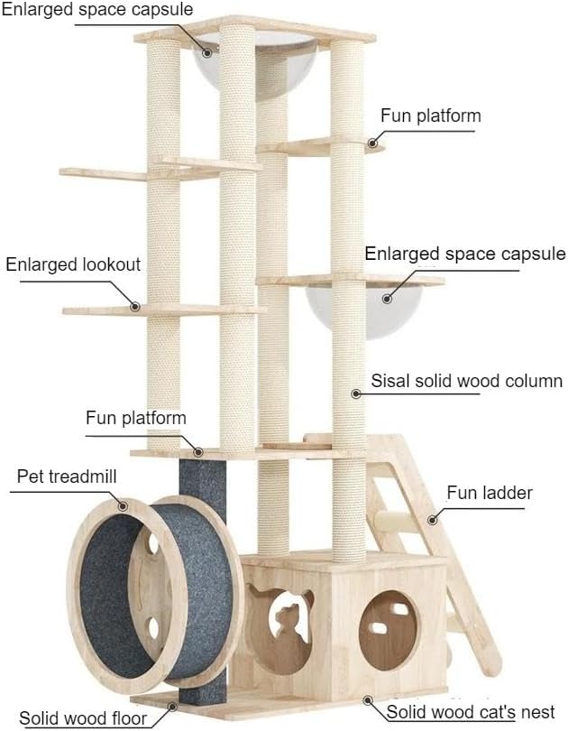 Large Cat Tree Tower Solid Wood (Jute)