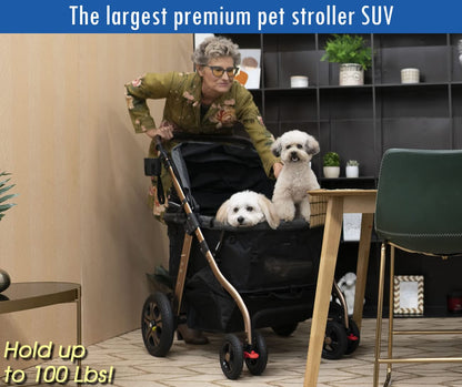 Titan-HD Premium Super-Sized Dog/Cat/Pet Stroller SUV Travel Carriage/w Access Ramp/100Lbs Capacity/Pumpless Rubber Wheels/Aluminum Frame for Small, Med, Large, XL Pets (Taupe)