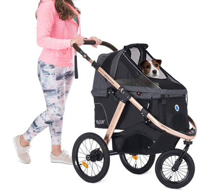 Run Performance Jogging Sports Stroller with Comfort Rubber Wheels/Zipper-Less Entry/1-Hand Quick Fold/Aluminum Frame for Small/Medium Dogs, Cats and Pets (Taupe)