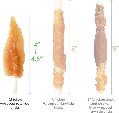 MON2SUN Dog Rawhide Twist 4-4.5 Inch Chicken Wrapped Rawhide Sticks for Puppy and Small Dogs, Promotes Dental Health Treats (18.34 Ounce -Pack of 1)