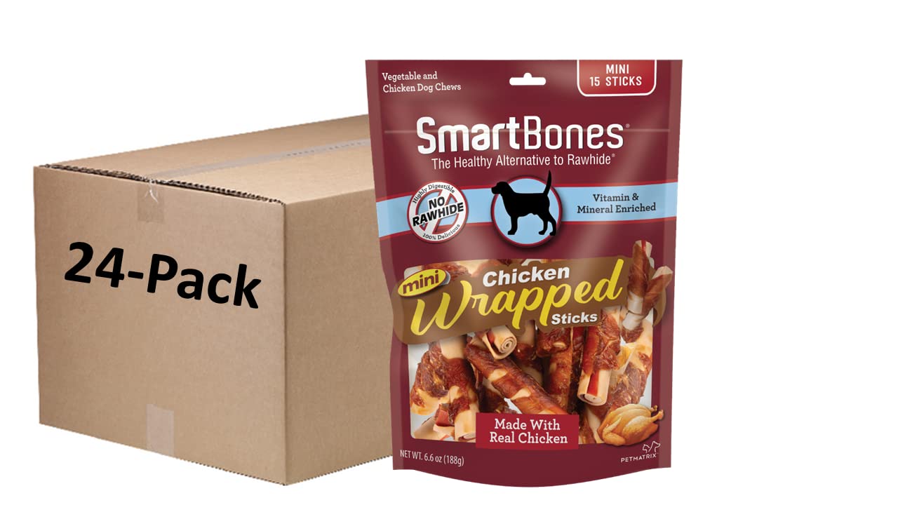 SmartBones Mini Chicken-Wrapped Sticks For Dogs With Real Peanut Butter, Rawhide-Free Dog Chew, 15 count