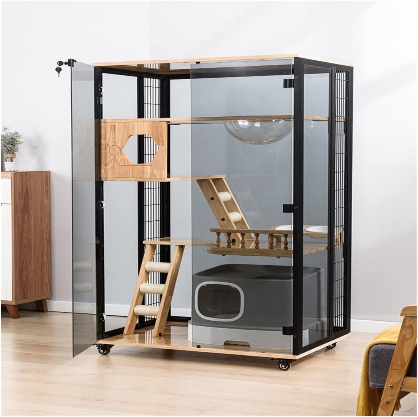 Cat Villa Cat Villa Aluminum Alloy Cat Cage Cat Villa Super Space Home Cat Cabinet Panoramic Cat House Luxury Glass Room Cat House (Size : A)