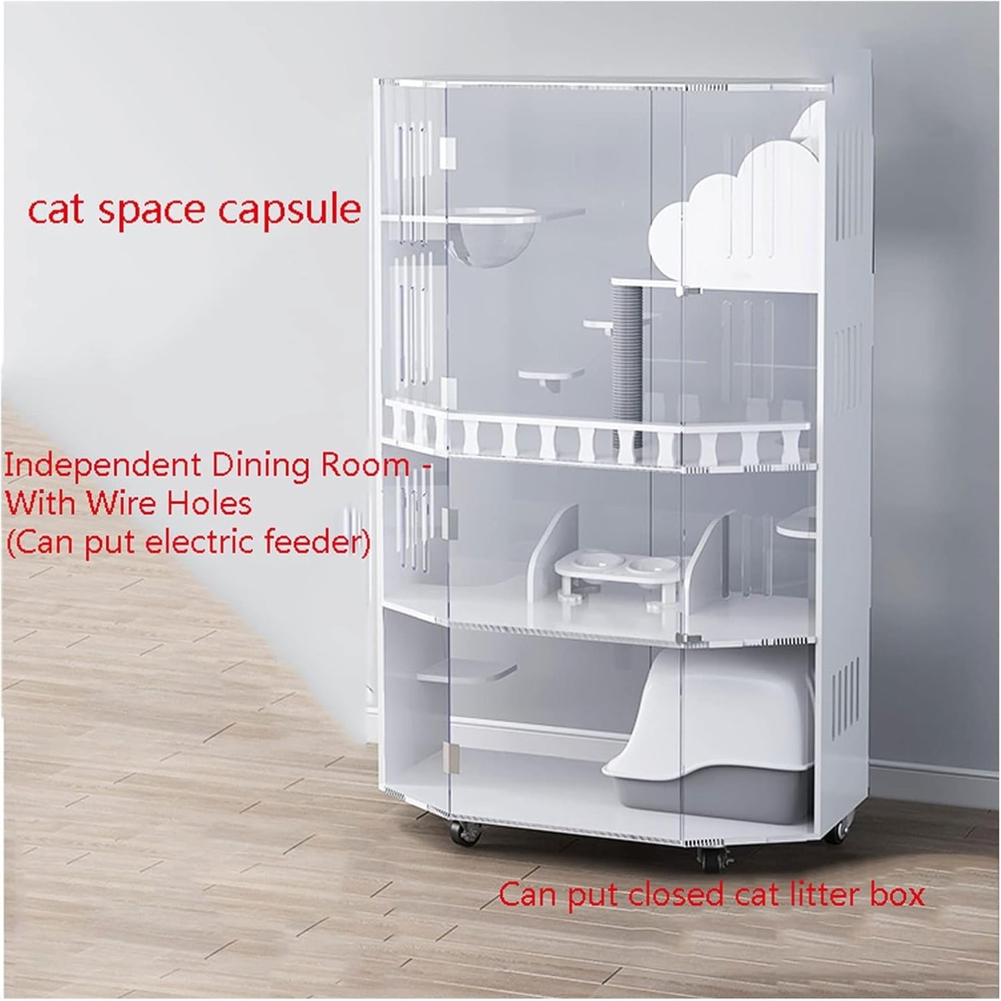 Cat Villa Panoramic Transparent Luxury Cat Villa Cat Cage Acrylic Cat Cabinet Non-Glass Display Cabinet for Pet Shop Cat House