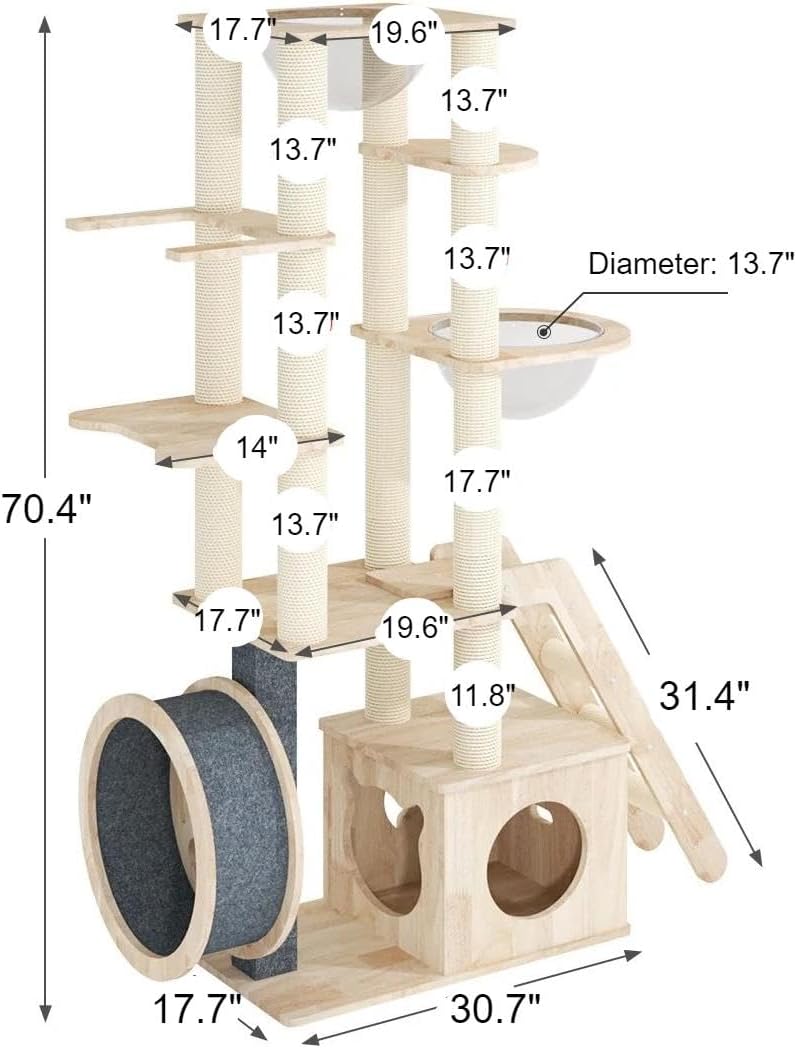 Large Cat Tree Tower Solid Wood (Jute)