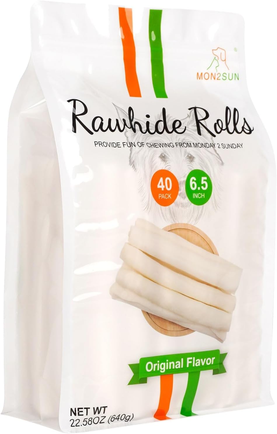 MON2SUN Dog Rawhide Rolls Twist Sticks Chew Treats Natural Flavor 6.5 Inch 40 Count for Puppy and Small Dogs