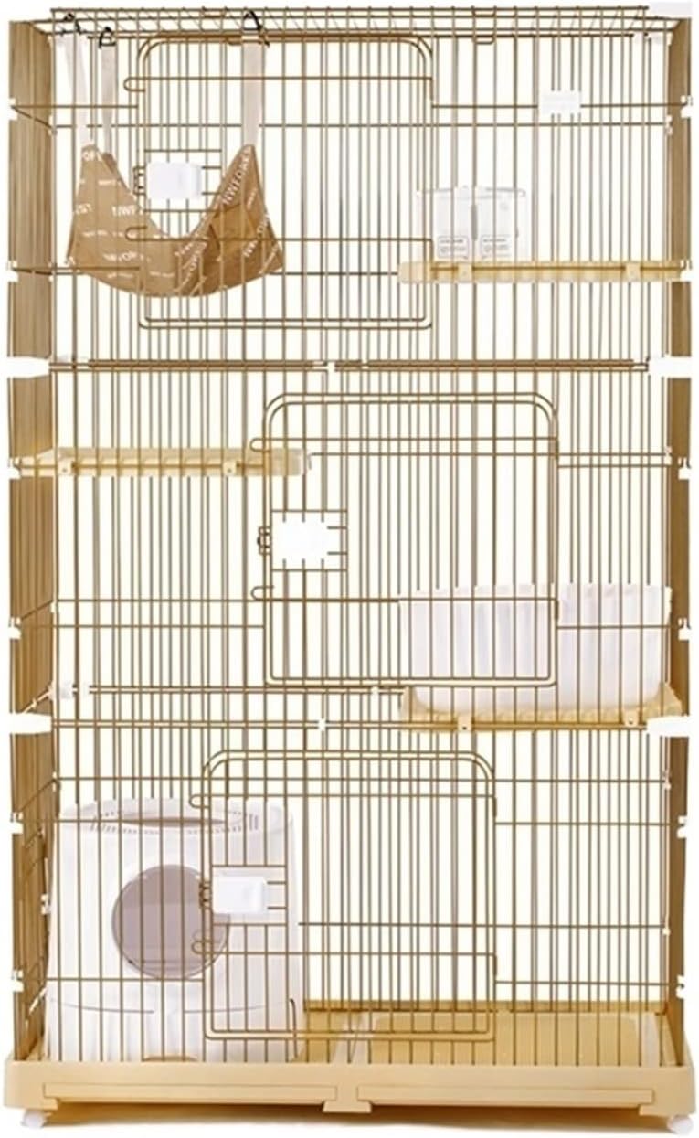 Cat Villa Cat Cage Super Large Free Space Home Two-Story Double-Three-Story Cat Villa Cat House Cat House (Color : Three-Story Four-Bedroom Yellow)