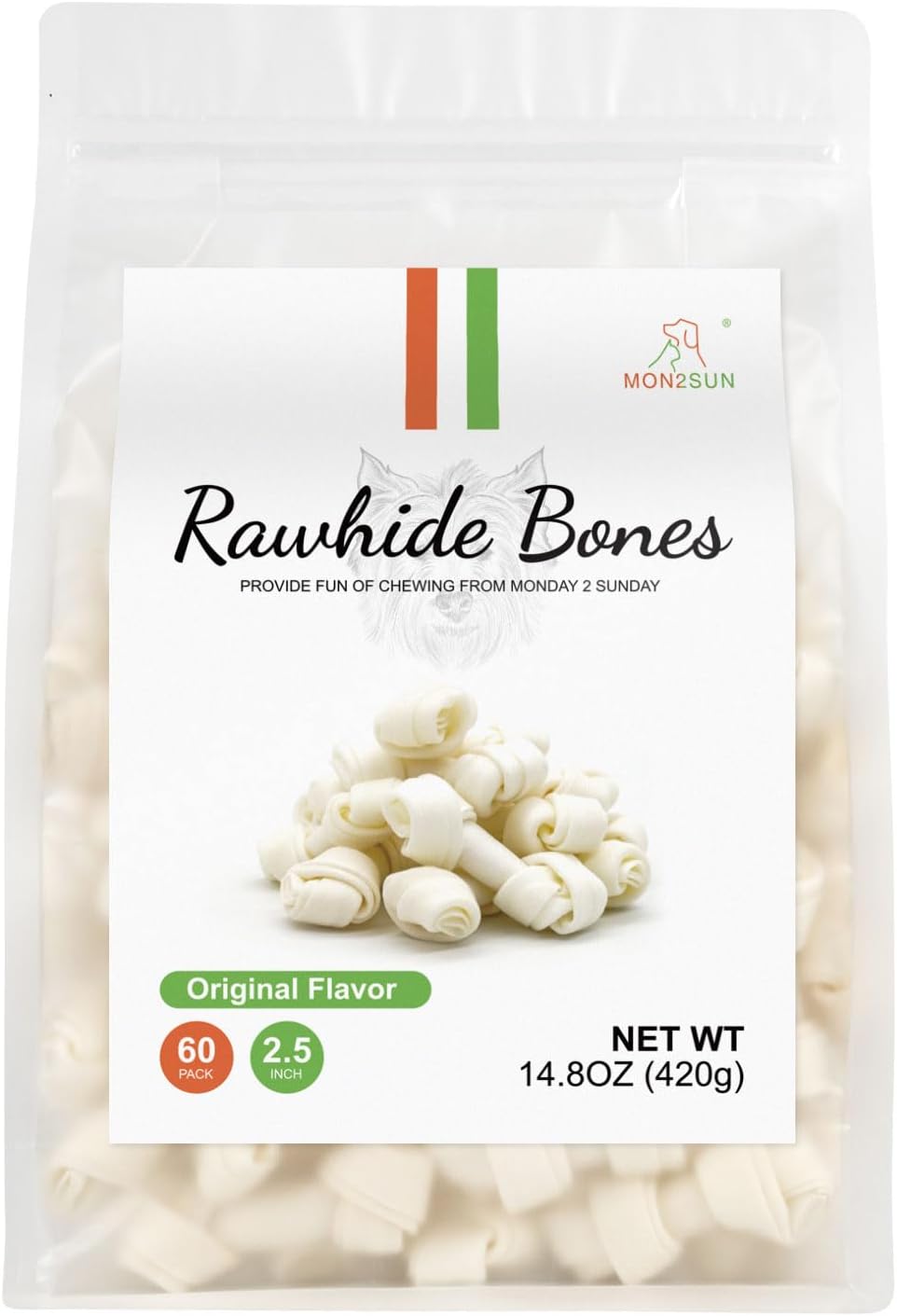 MON2SUN Dog Rawhide Knot Bones Mini Bones Rawhide Chews Natural 2.5 Inch 60 Count for Puppy and Small Dogs