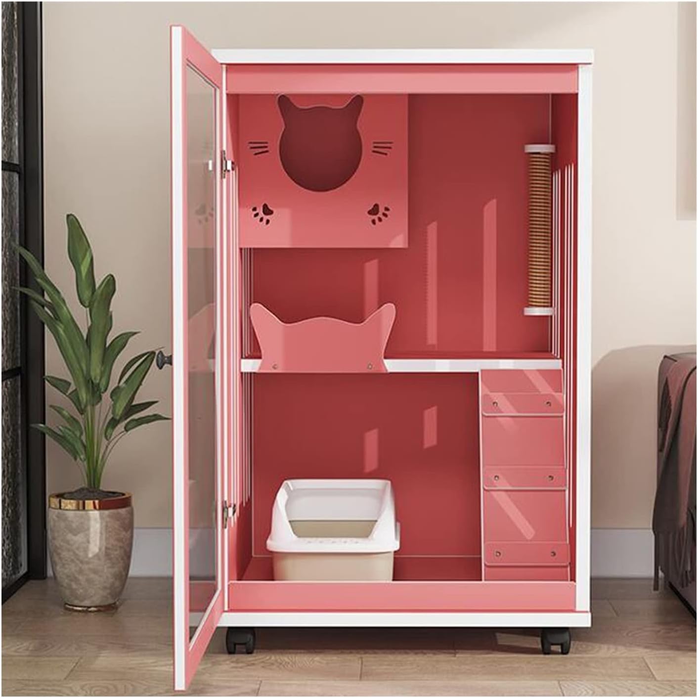 Cat House Cat cage cat Villa Does not take up Space Home Indoor House Cabinet Kitten pet cat Room Cat Villa (Color : Pink)