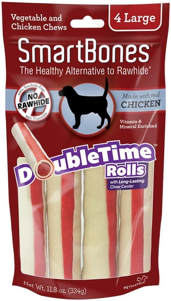 Smart Bones DoubleFun Rolls, Rawhide Free Dog Chew Sticks, Long-Lasting Chew Center, Treats for Dogs Made With Real Chicken, 4 Count