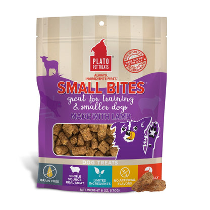 PLATO Pet Treats Small Bites - Air-Dried Training Treats for Dogs - Supports Healthy Digestion - Limited Ingredients - Lamb 2.5oz