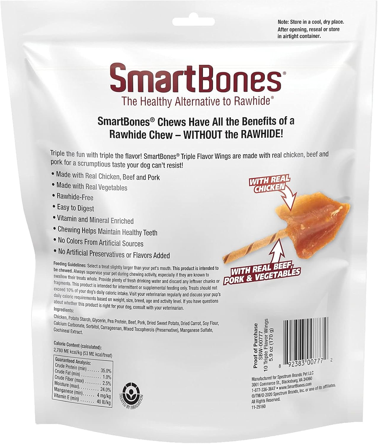 SmartBones No Artificial Colors or Preservatives Rib and Wing Chews, Treat Your Dog to a Fun Shapped Triple Flavor Chew