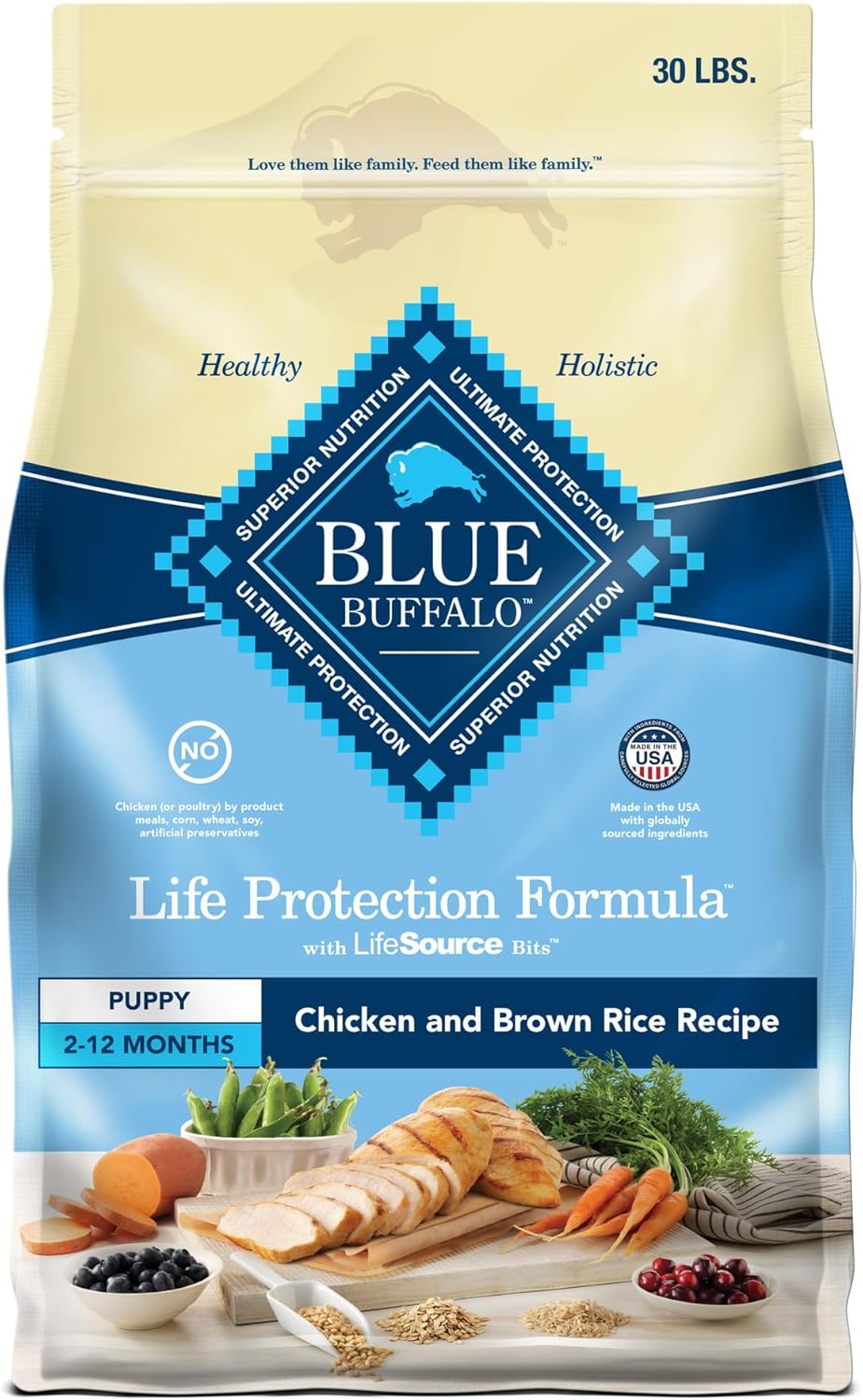 Blue Buffalo Life Protection Formula Puppy Dry Dog Food, Chicken & Brown Rice, 30 lbs