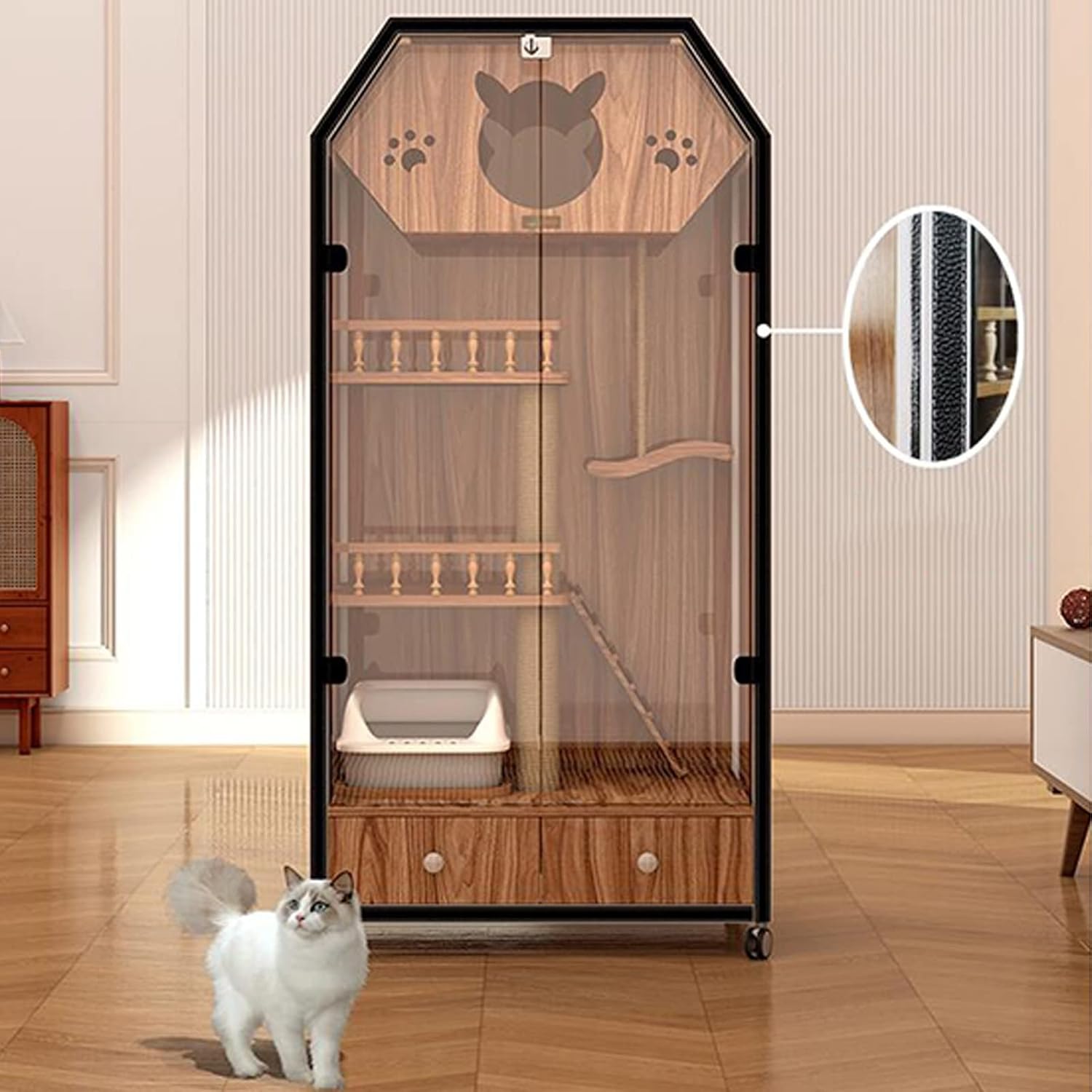 Cat Villa Closed cat cage Against The Wall, Multi-Layer, Circulation and Ventilation Cat House (Color : 02)