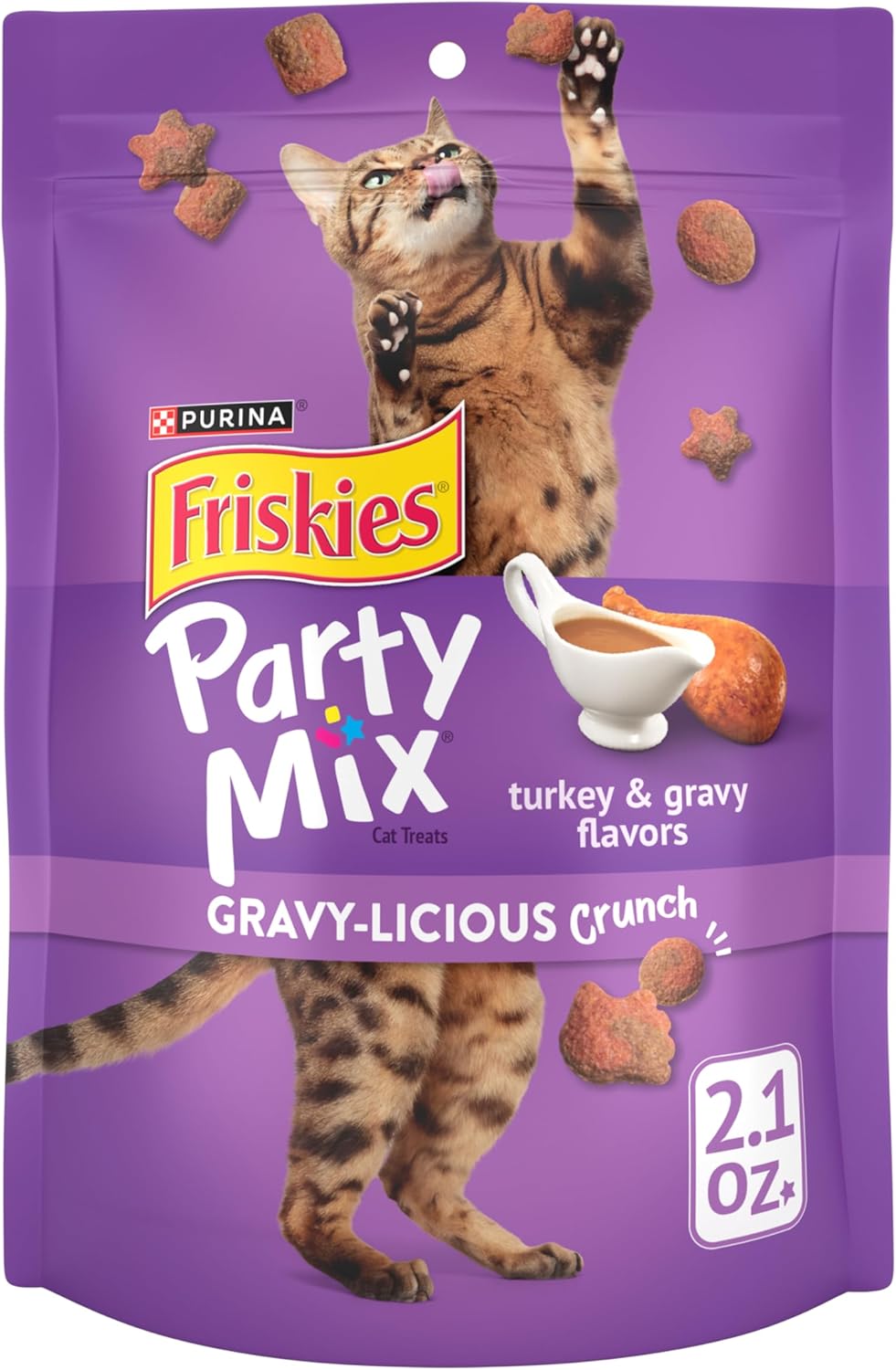 Purina Friskies Cat Treats, Party Mix Gravy-licious Crunch Turkey and Gravy Flavors - (Pack of 10) 2.1 oz. Pouches