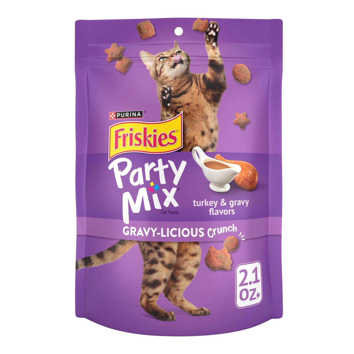 Purina Friskies Cat Treats, Party Mix Gravy-licious Crunch Chicken and Gravy Flavors - (Pack of 10) 2.1 oz. Pouches