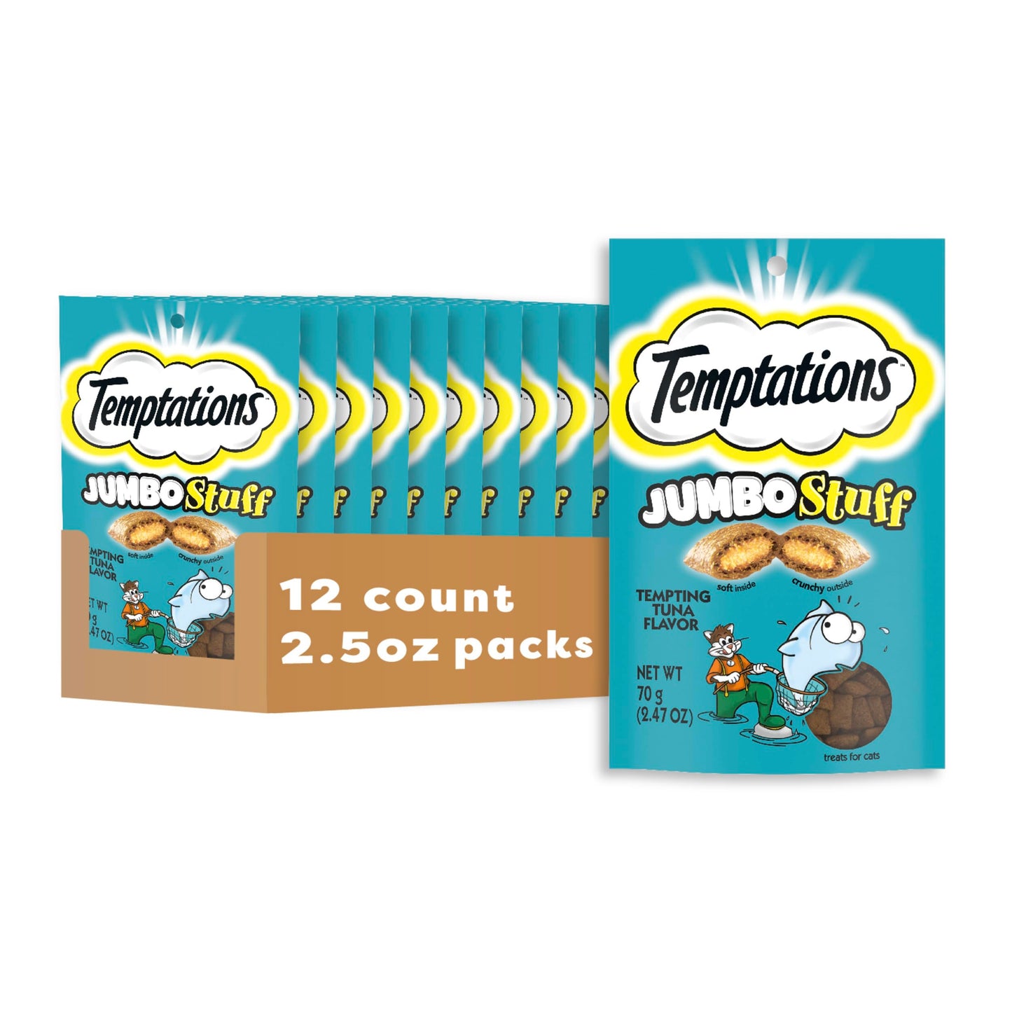 Temptations Jumbo Stuff Crunchy and Soft Cat Treats Tempting Tuna Flavor, (10) 5.3 oz. Pouches