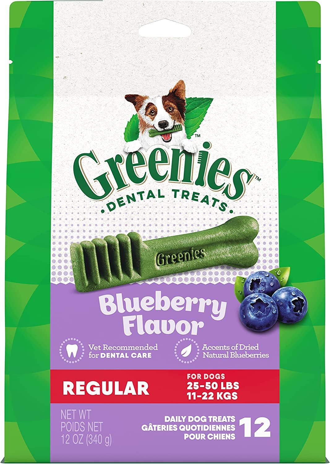 Greenies Teenie Natural Dental Care Dog Treats Blueberry Flavor, 12 oz. Pouch (43 Treats)