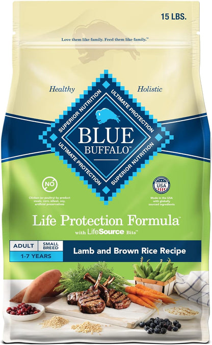 Blue Buffalo Life Protection Formula Adult Small Breed Dry Dog Food, Supports High Energy Needs, Made with Natural Ingredients, Lamb & Brown Rice Recipe, 15-lb Bag