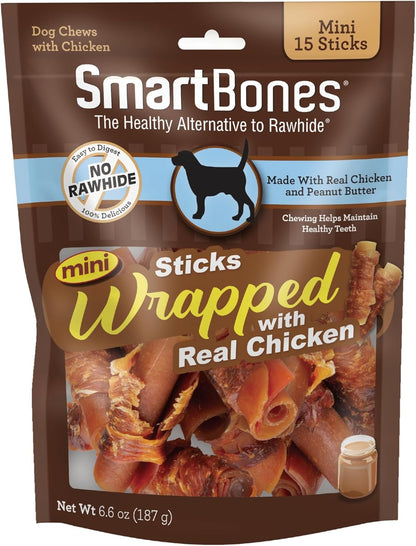 SmartBones Mini Chicken-Wrapped Sticks For Dogs With Real Peanut Butter, Rawhide-Free Dog Chew, 15 count