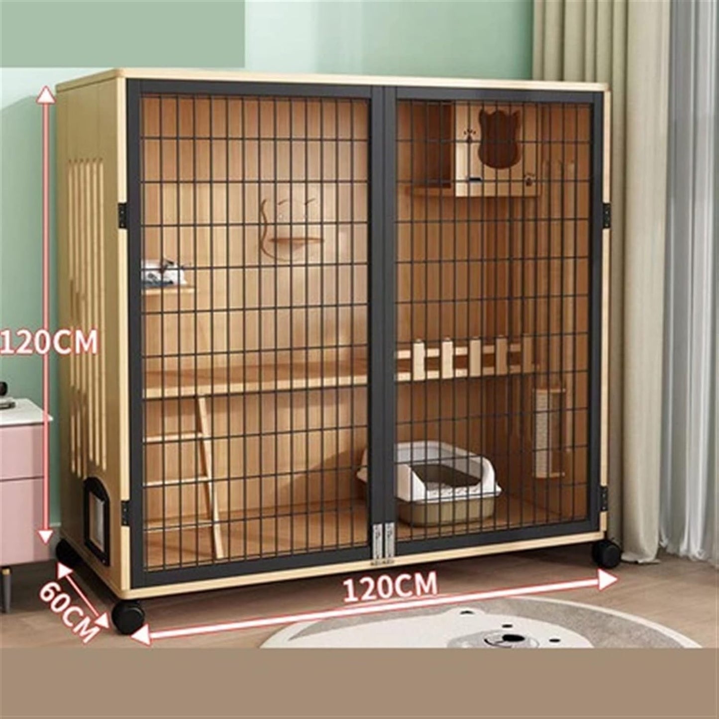 Cat Villa Cat Villa Indoor Cat Room Home Cat House Oversized Free Space Cat Cabinet Cat House Cat Litter Luxury Cat Cage Cat House (Color : No Varnish)