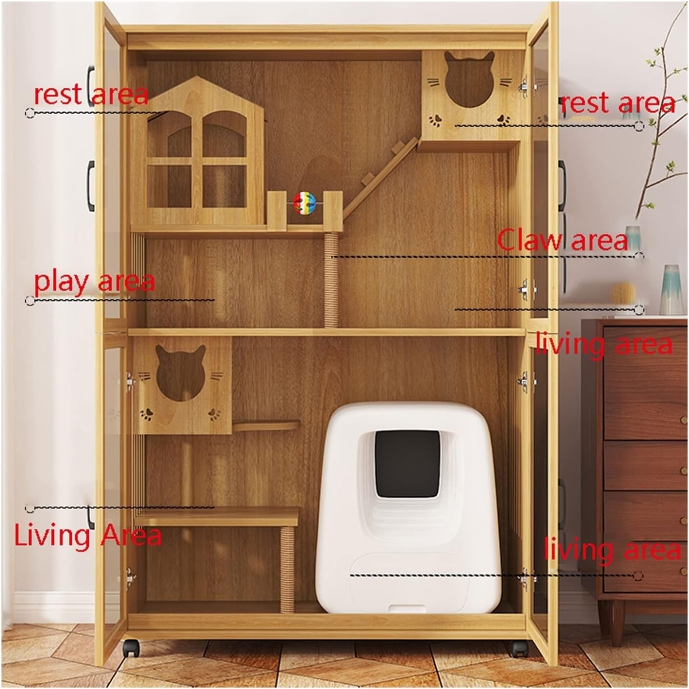 Cat Villa Cat Cage Ecological Cat Villa Oversized Cat Cage Wooden Cat House Cat Litter Closed Wipeable Cat House (Color : Gray)