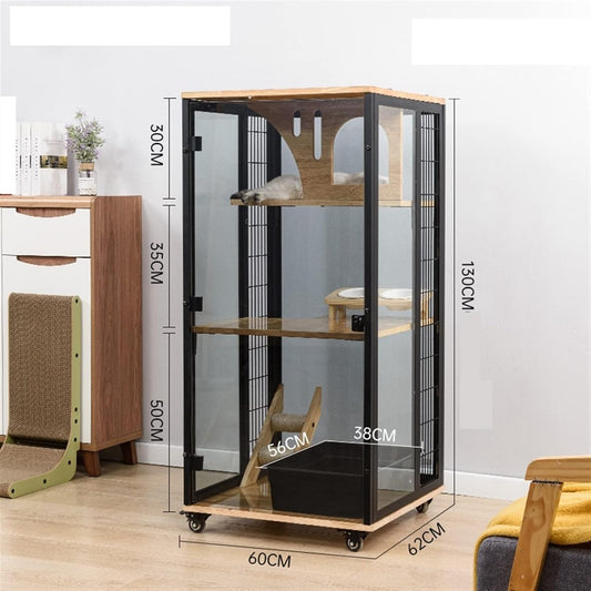 Cat Villa Cat Villa Aluminum Alloy Cat Cage Cat Villa Super Space Home Cat Cabinet Panoramic Cat House Luxury Glass Room Cat House (Size : A)