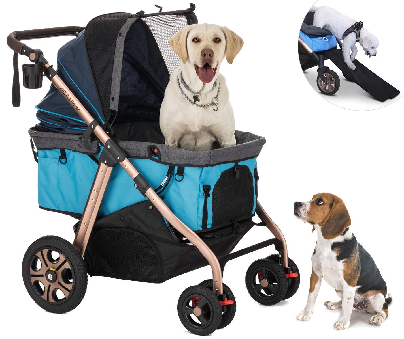 Titan-HD Premium Super-Sized Dog/Cat/Pet Stroller SUV Travel Carriage/w Access Ramp/100Lbs Capacity/Pumpless Rubber Wheels/Aluminum Frame for Small, Med, Large, XL Pets (Taupe)