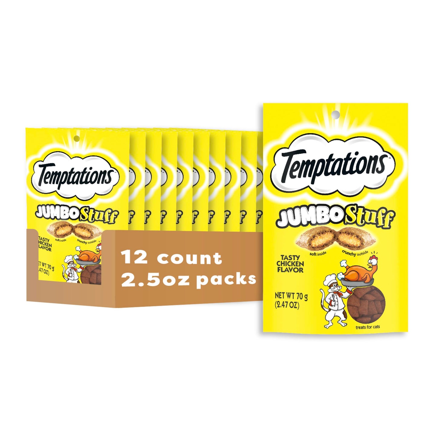 Temptations Jumbo Stuff Crunchy and Soft Cat Treats Tempting Tuna Flavor, (10) 5.3 oz. Pouches