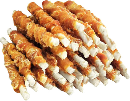 MON2SUN Dog Treats, Rawhide Twist Chicken Hide Sticks, Suitable for Puppy and Small Dogs, 5 Inch (Chicken, Pack of 40)