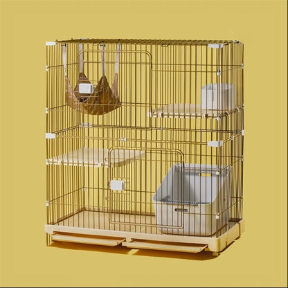 Cat Villa Cat Cage Super Large Free Space Home Two-Story Double-Three-Story Cat Villa Cat House Cat House (Color : Three-Story Four-Bedroom Yellow)