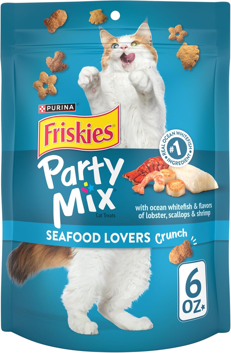 Purina Friskies Cat Treats, Party Mix Seafood Lovers Crunch - (Pack of 6) 6 oz. Pouches