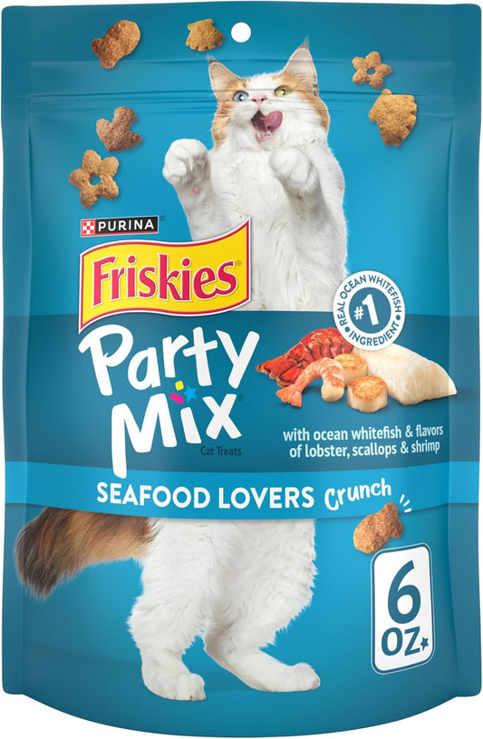 Purina Friskies Cat Treats, Party Mix Seafood Lovers Crunch - (Pack of 6) 6 oz. Pouches