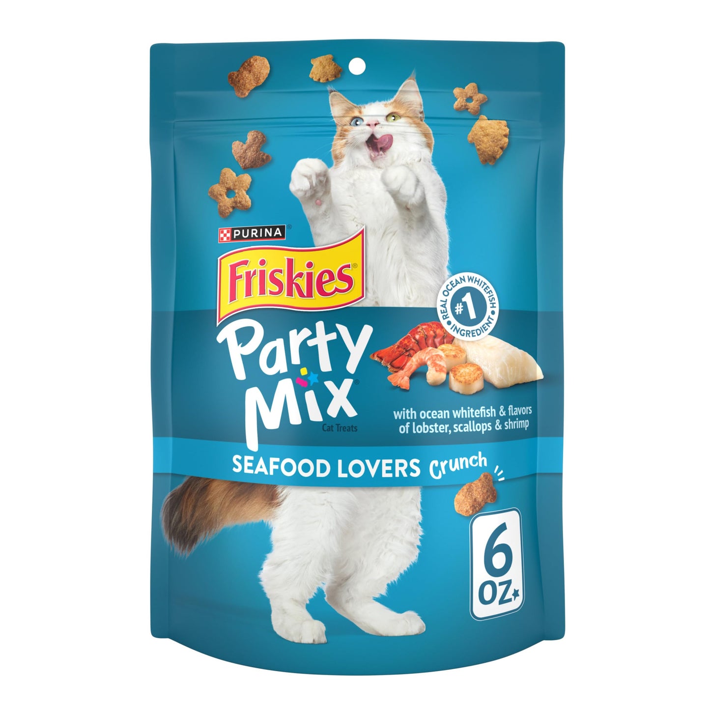 Purina Friskies Cat Treats, Party Mix Seafood Lovers Crunch - (Pack of 6) 6 oz. Pouches