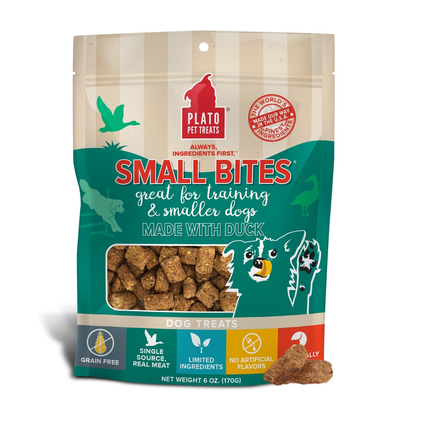 PLATO Pet Treats Small Bites - Air-Dried Training Treats for Dogs - Supports Healthy Digestion - Limited Ingredients - Lamb 2.5oz