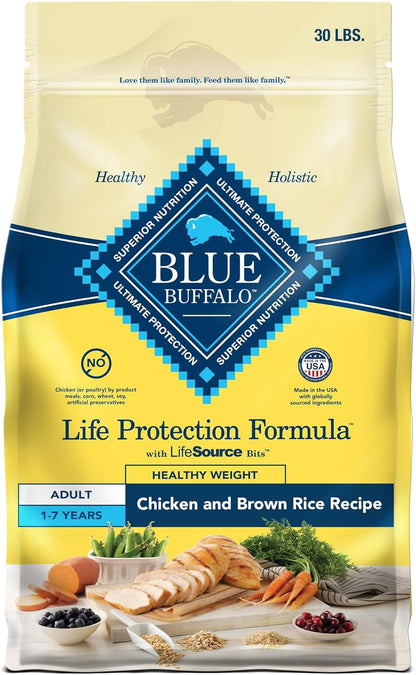 Blue Buffalo Life Protection Formula Healthy Weight Adult Dry Dog Food, Supports an Ideal Weight, Made with Natural Ingredients, Chicken & Brown Rice Recipe, 30-lb Bag