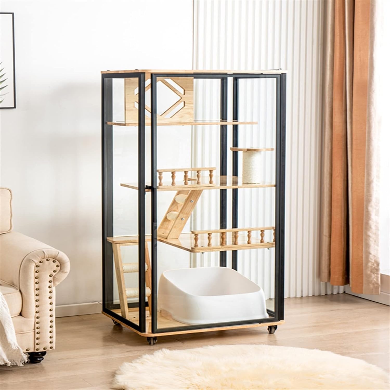 Cat Villa Panoramic Cat Villa Home Oversized Space Cat Cage Fully Transparent Cat House Cat House Cat Litter Glass Cat Cabinet Cat House (Color : A)