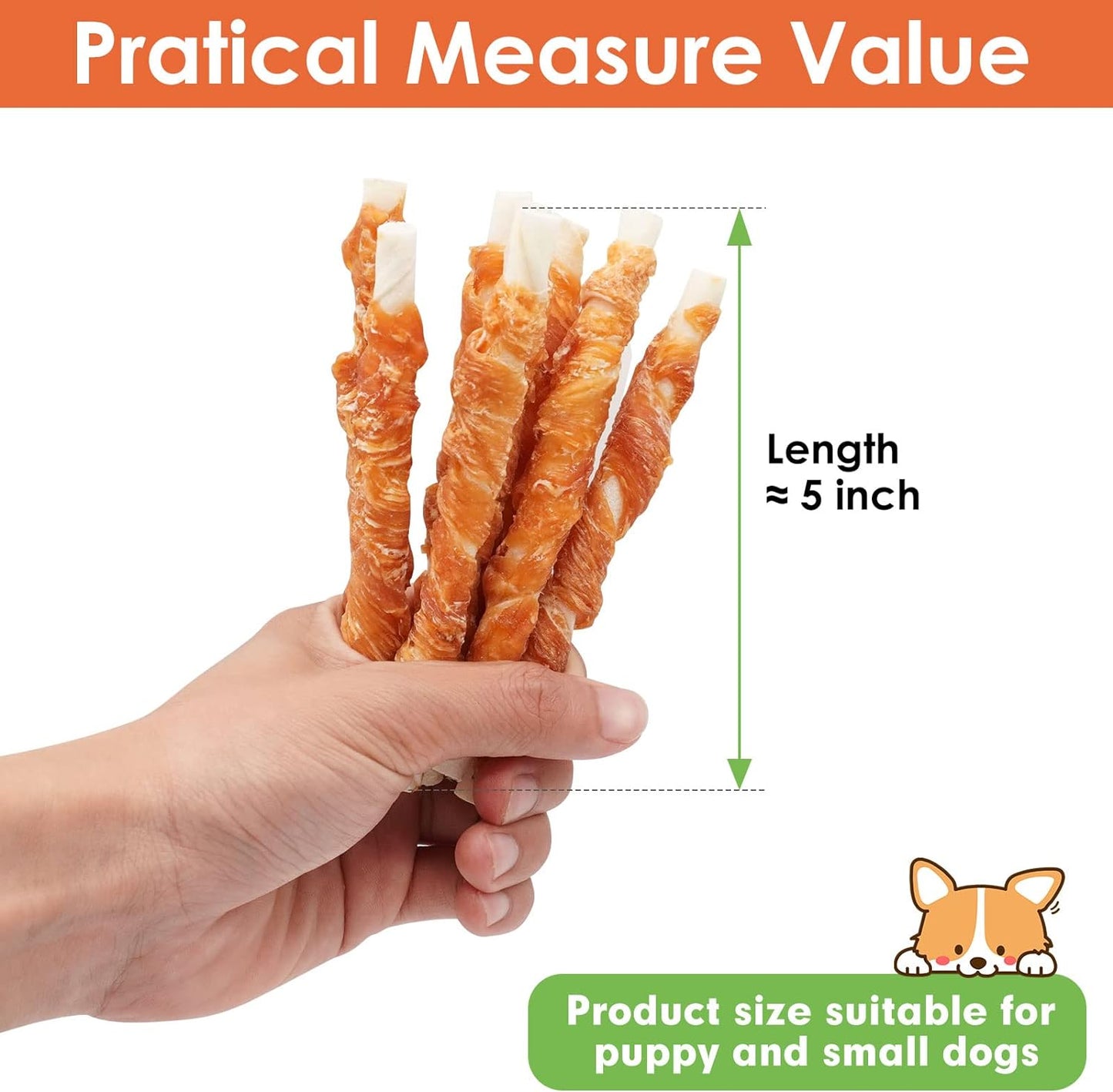 MON2SUN Dog Treats, Rawhide Twist Chicken Hide Sticks, Suitable for Puppy and Small Dogs, 5 Inch (Chicken, Pack of 40)