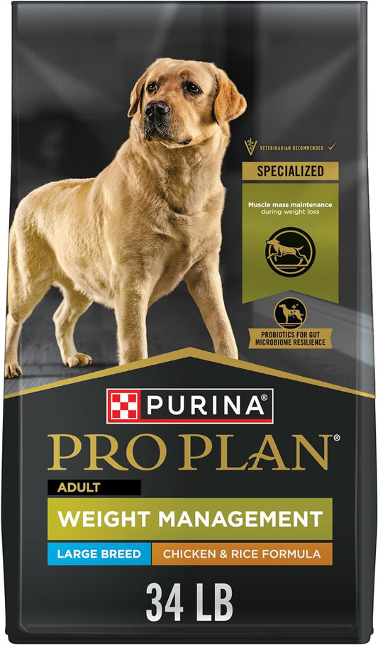 Purina Pro Plan Large Breed Weight Management Dry Dog Food, Chicken and Rice Formula - 34 lb. Bag