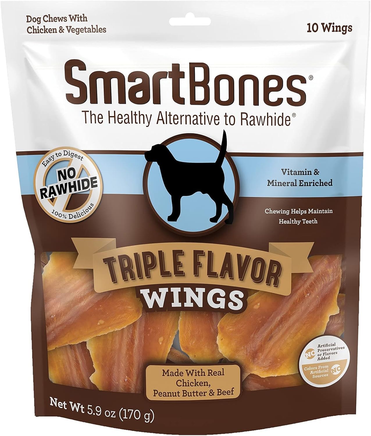 SmartBones No Artificial Colors or Preservatives Rib and Wing Chews, Treat Your Dog to a Fun Shapped Triple Flavor Chew