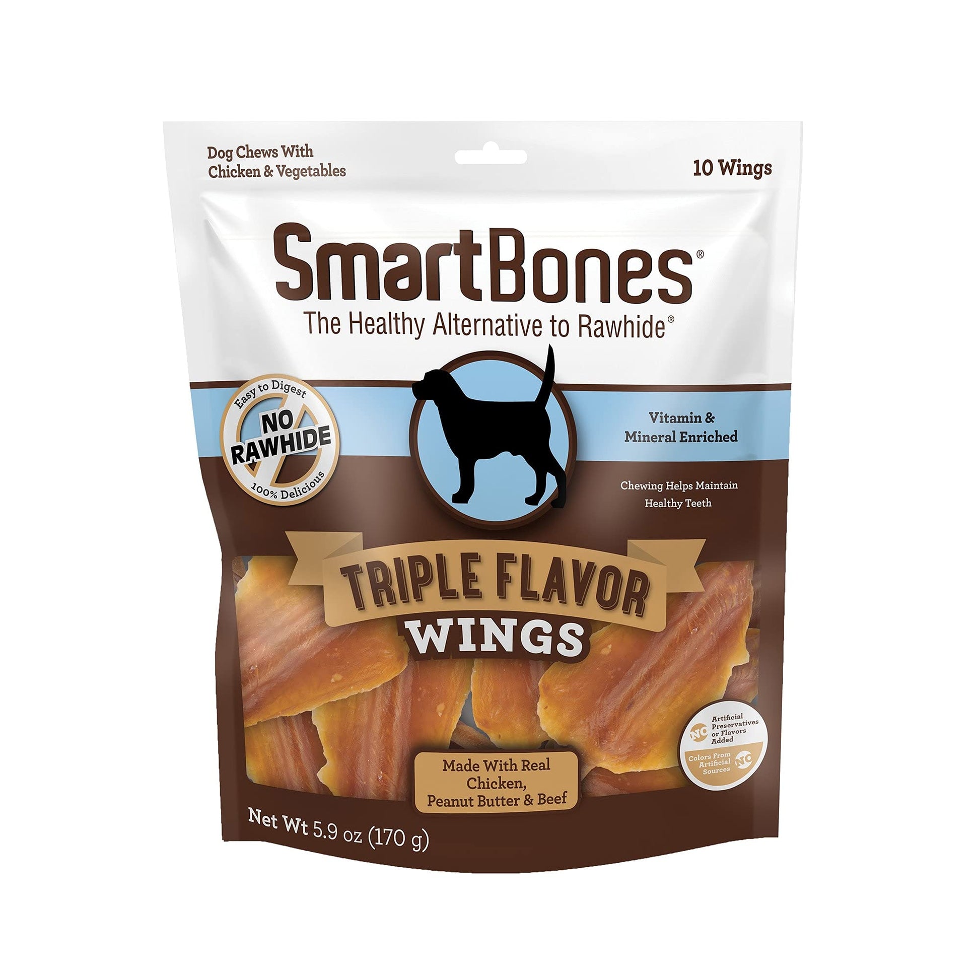 SmartBones No Artificial Colors or Preservatives Rib and Wing Chews, Treat Your Dog to a Fun Shapped Triple Flavor Chew